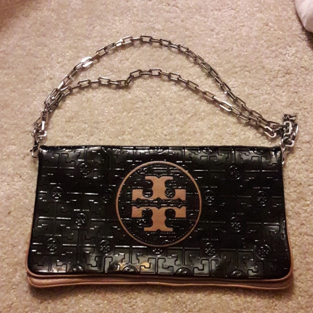 Tory burch vintage leather black patent clutch